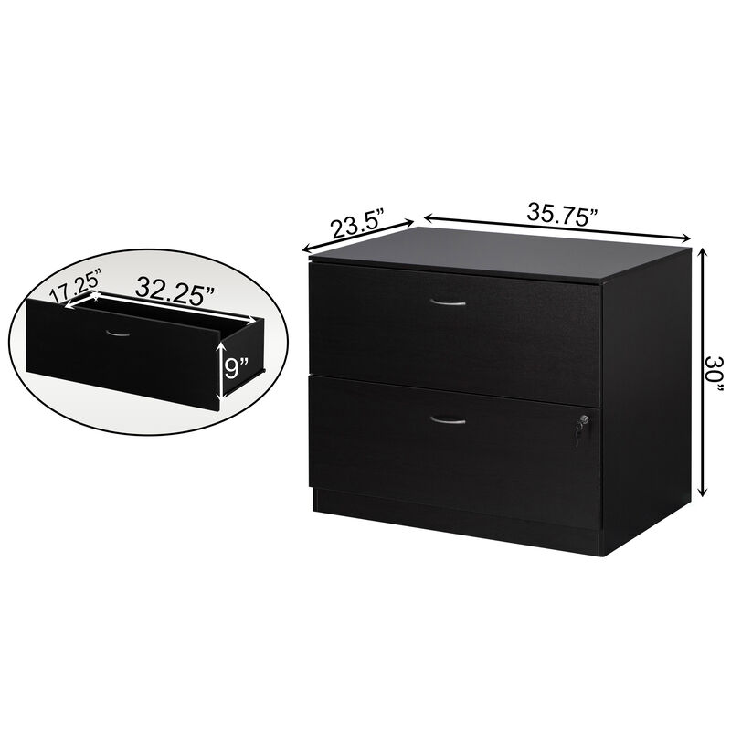 30-Inch White Wooden Lateral File Cabinet with Two Spacious Drawers, One Lockable - Suitable for Home Office, Offering Ample Space for Documents, Supplies, and Printer Stand Needs