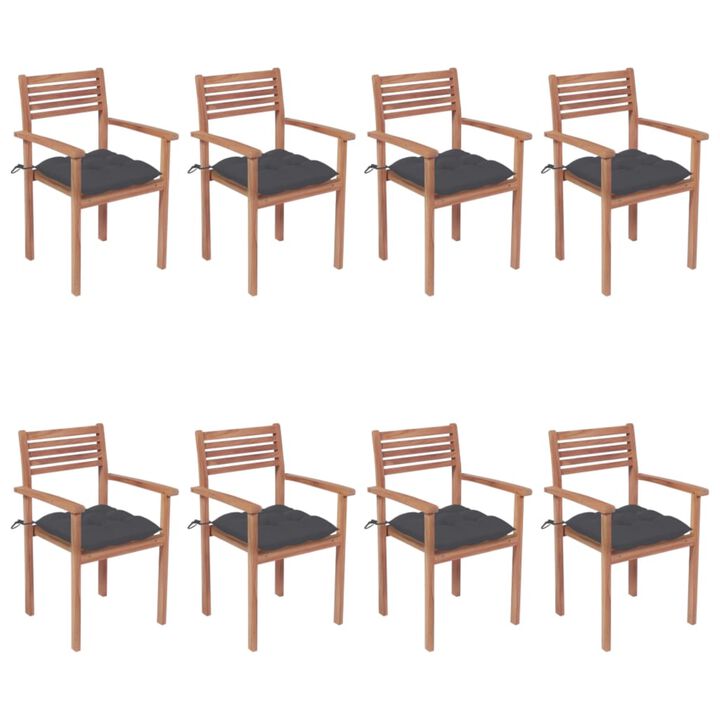 vidaXL Stackable Garden Chairs with Cushions 8 pcs Solid Teak Wood