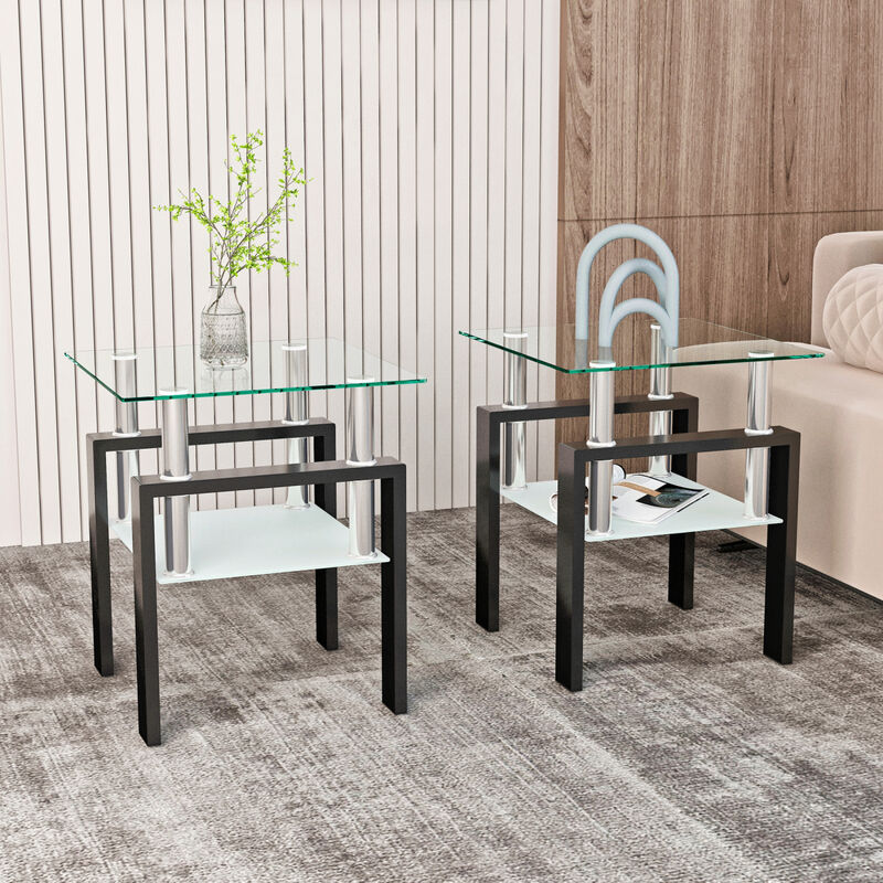 Modern Tempered Glass Square Coffee Table Set