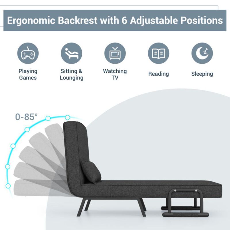 Hivvago Folding 6 Position Convertible Sleeper Bed Armchair Lounge Couch with Pillow