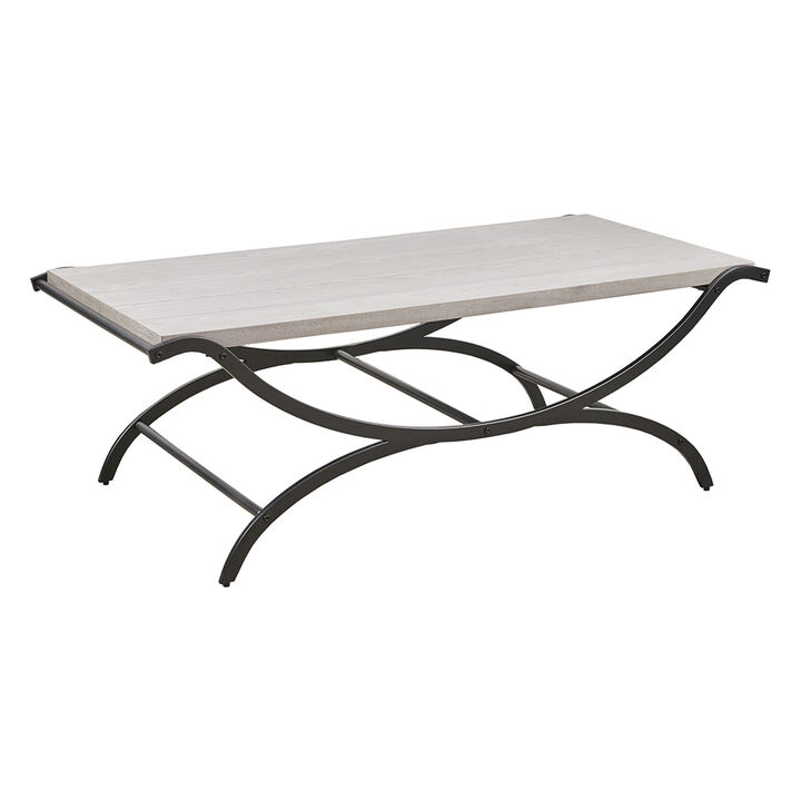 Gracie Mills Trent Modern Contrast Rectangular Coffee Table with Black Trestle Metal Base