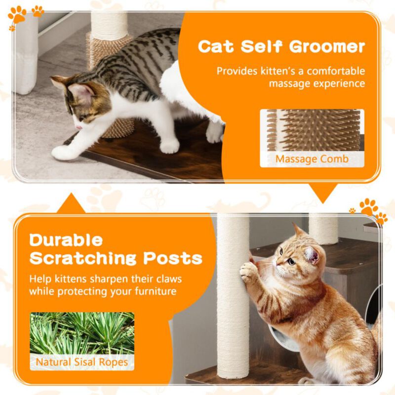 Hivvago 7-Layer Wooden Cat Tree Tall Cat Tower with Sisal Posts and Condo