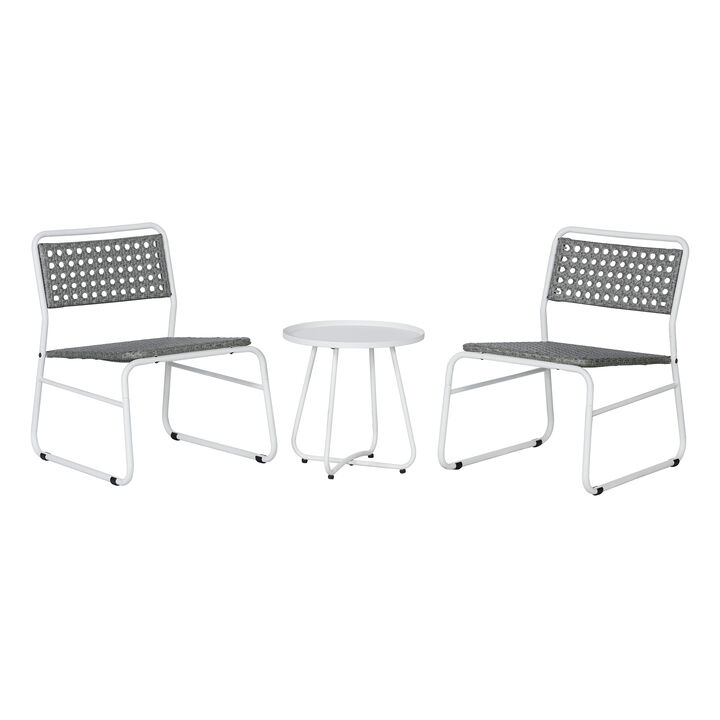 Freja 3-Piece Mid-Century Modern Faux Rattan Conversation Outdoor Patio Set