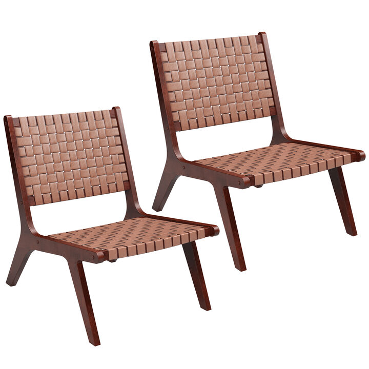 Woven Leather Accent Chairs with Wood Frame