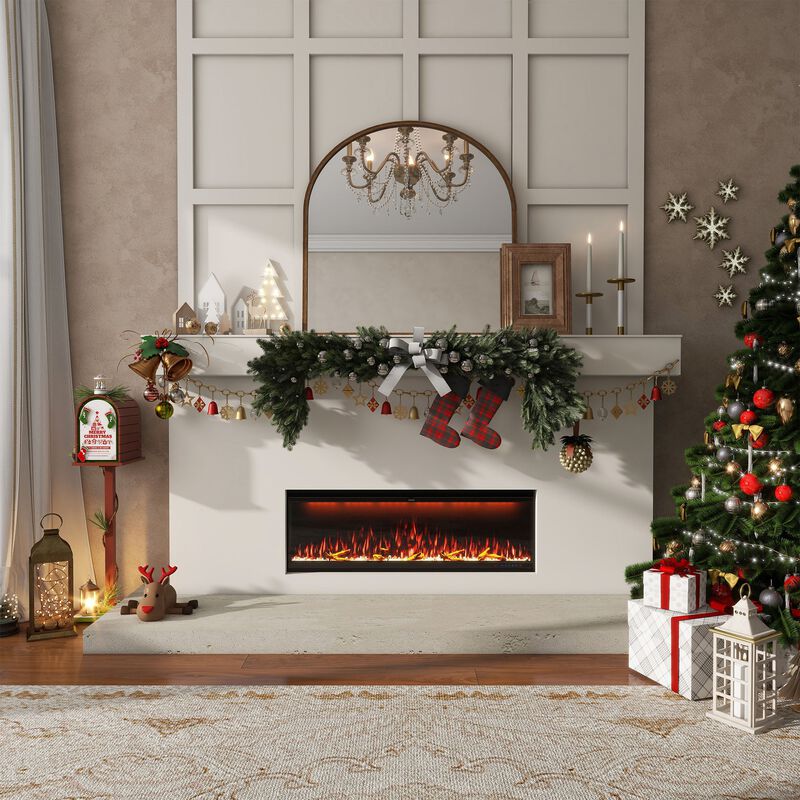 Smart 88” Wall-Mounted Electric Fireplace with Realistic Flame Effects, Dual Heating, and Alexa Compatibility