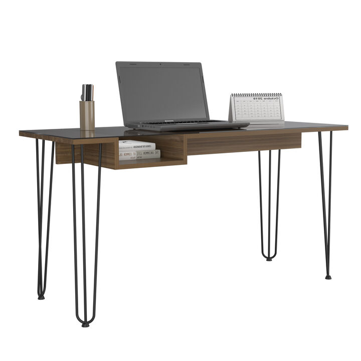 DEPOT E-SHOP Arizona 140 Writing Desk, Hairpin Legs, One Shelf, Mahogany