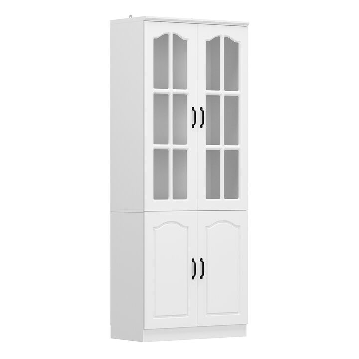 FUFU&GAGA Kitchen Pantry Cabinet with Glass Doors and Adjustable Shelves for Storage (31.5" W x 15.7" D x 78.7" H) White