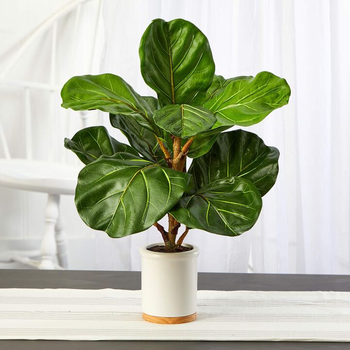 Hivvago 21 Inches Fiddle Leaf Artificial Tree in White Ceramic Planter