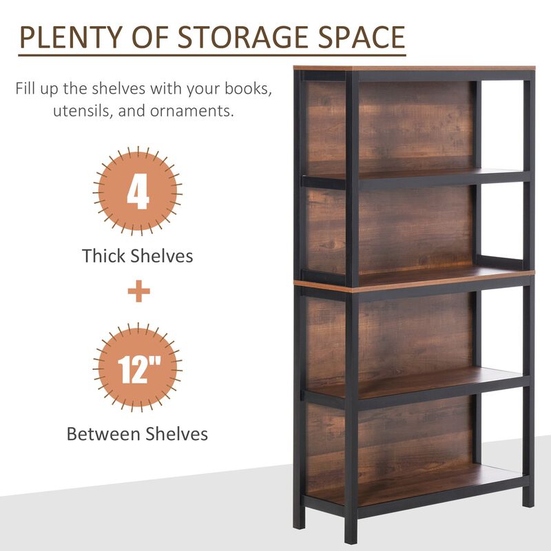 Walnut Bookshelf: 4-Tier Modern Design Storage Rack