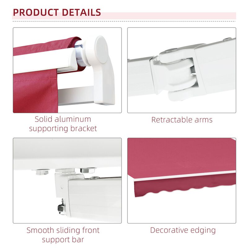 Crimson Deck Shield: 13'x8' Adjustable Manual Retractable Patio Awning