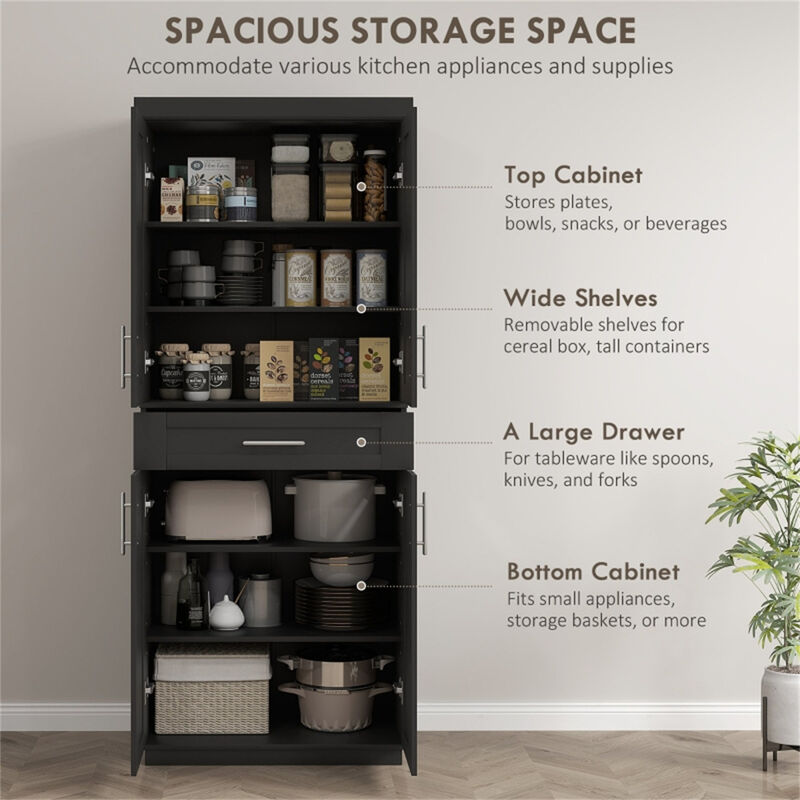 Compact Kitchen Storage Cabinet with Drawers and Doors
