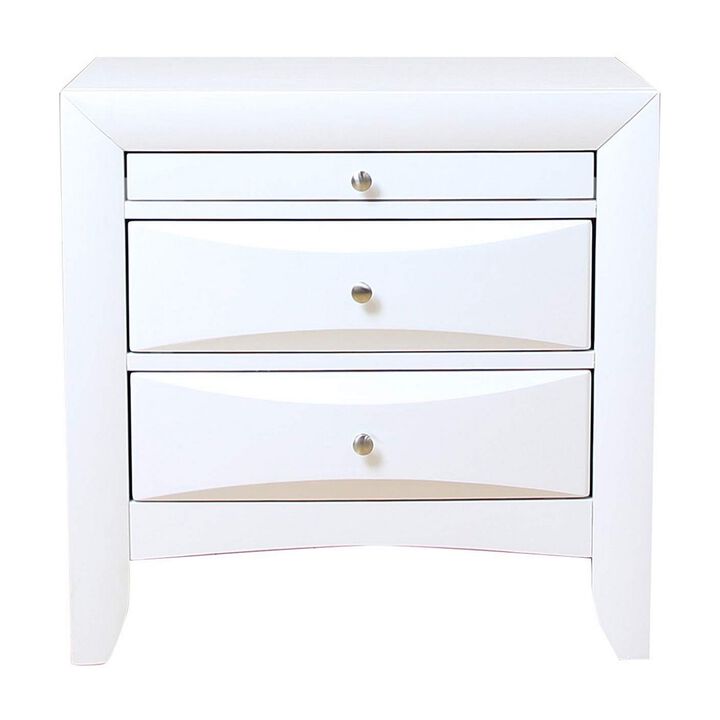 Contemporary 3 Drawer Wood  Nightstand By Ireland, White-Benzara
