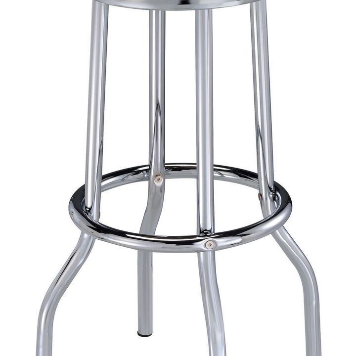 30 Inch Set of 2 Retro Barstools, Retro Red Faux Leather Seats, Chrome Legs-Benzara