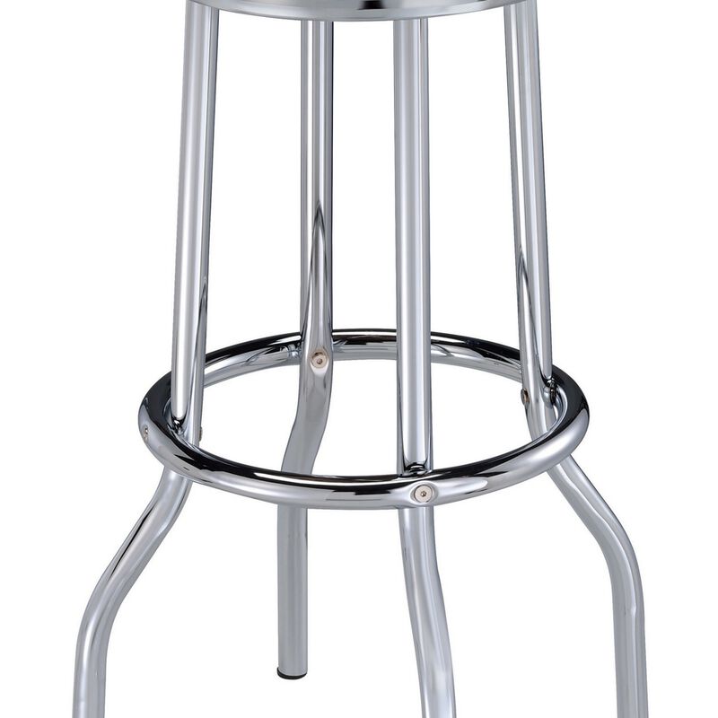 30 Inch Set of 2 Retro Barstools, Retro Red Faux Leather Seats, Chrome Legs-Benzara