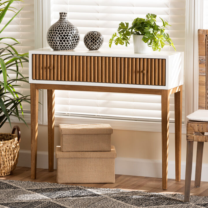 Bali & Pari Odile Modern Two-Tone Natural Brown and White Bayur Wood 1-Drawer Console Table