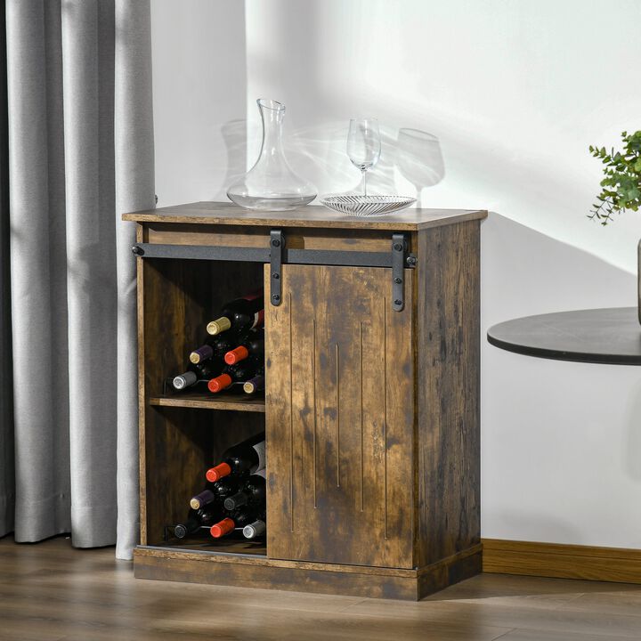 Brown Bar Storage: Industrial Buffet with Sliding Door & Wine Rack
