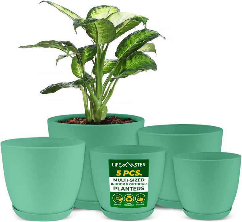 Planter Pots with Drainage Holes - Lightweight, Durable, and Space-Saving Pots for Indoor and Outdoor - Versatile Functionality, Simple Modern Design, Plastic Planter Pots