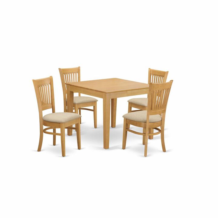 East West Furniture OXVA5-OAK-C 5 PC Table and Chairs set - Kitchen Table and 4 Dining Chairs