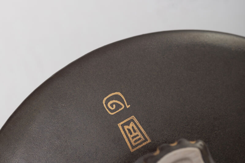 JAMA Decorative Ceramic Platter in Black Glaze with Gold Luster Details, by ANDEAN, In Stock