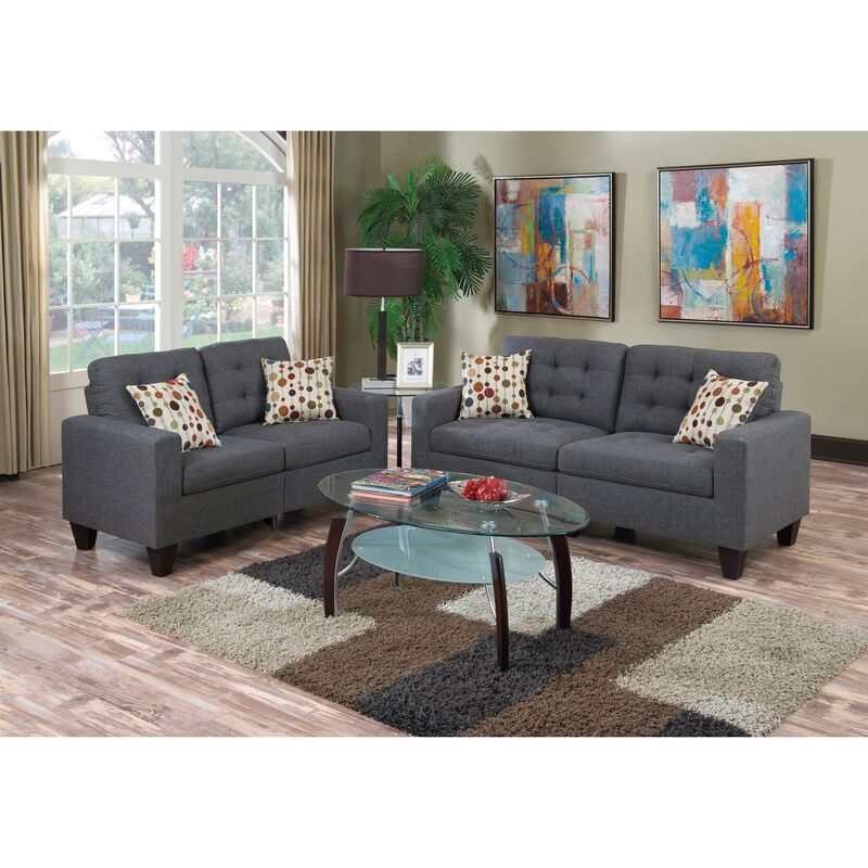 Living Room Furniture 2 Piece Sofa Set Polyfiber Tufted Sofa Loveseat With Pillows