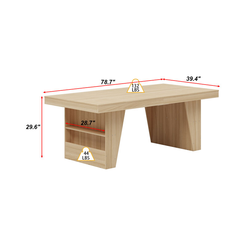 FUFU&GAGA Modern Wood Grain Office Desk with Storage Shelf, 2-Meter Length (78.7" W x 39.4" D x 29.6" H), Wood Grain Finish