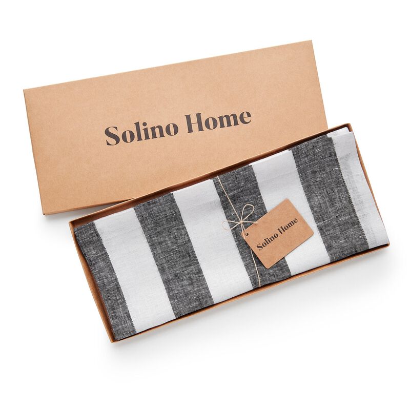 Solino Home 100% Pure Linen Table Runner | Cabana Stripe for Thanksgiving, Christmas
