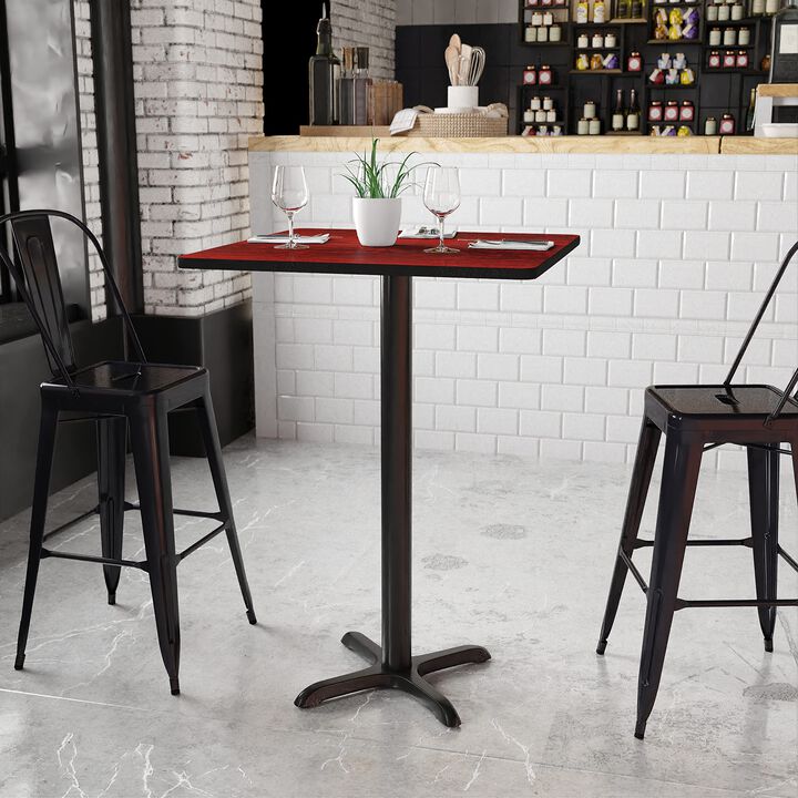 Flash Furniture Stiles 30'' Square Mahogany Laminate Table Top with 22'' x 22'' Bar Height Table Base