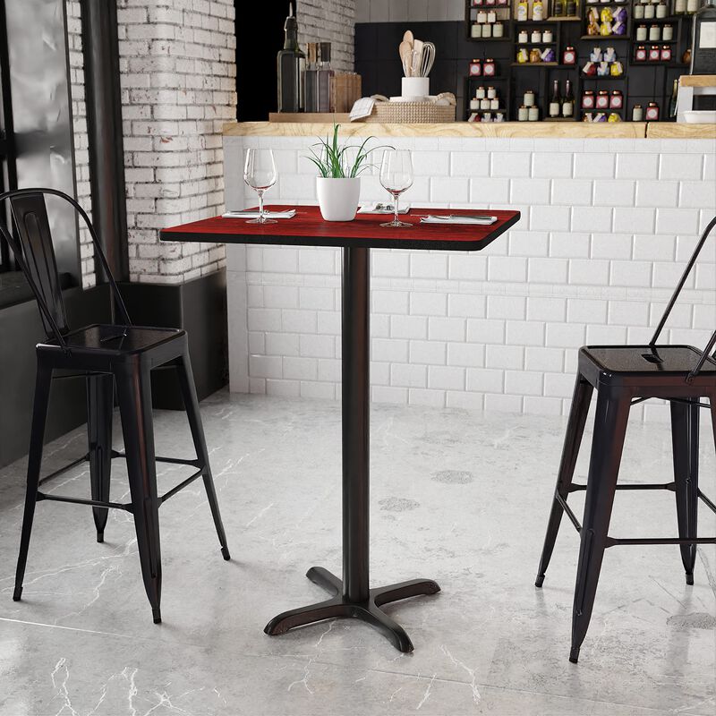 Flash Furniture Stiles 30'' Square Mahogany Laminate Table Top with 22'' x 22'' Bar Height Table Base