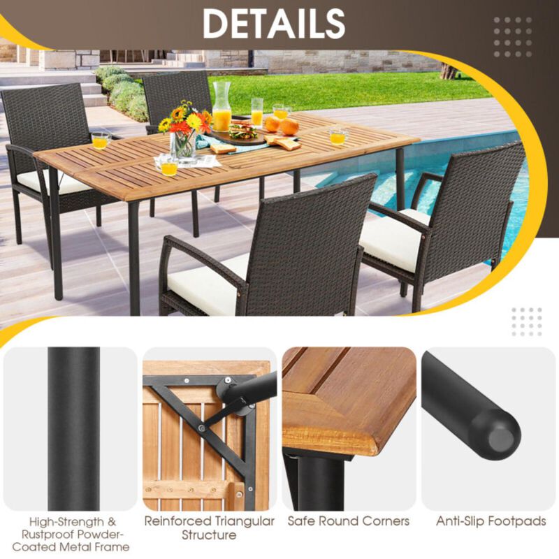 Hivvago 5 Pieces Patio Wicker Cushioned Dining Set with Umbrella Hole