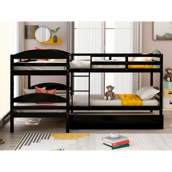 Twin L-Shaped Bunk Bed With Trundle