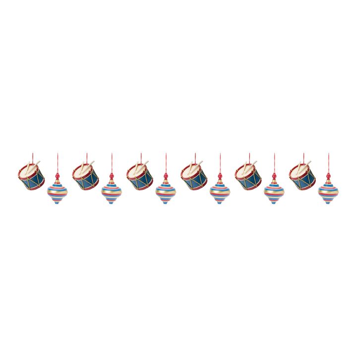 Drum and Top Christmas Ornaments for Holiday Tree Decoration (Set of 12)