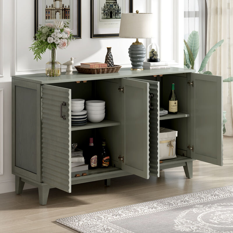 Clihome Sideboard with 4 Door Large Storage Buffet with Adjustable Shelves and Metal Handles for Kitchen, Living Room, Dining Room (Antique Gray)