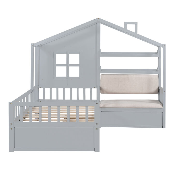 Merax House Platform Bed with Sofa