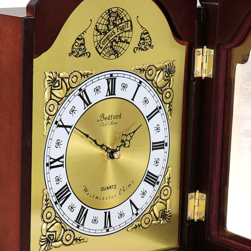 Bedford Clock Collection Redwood Mantel Clock with Chimes