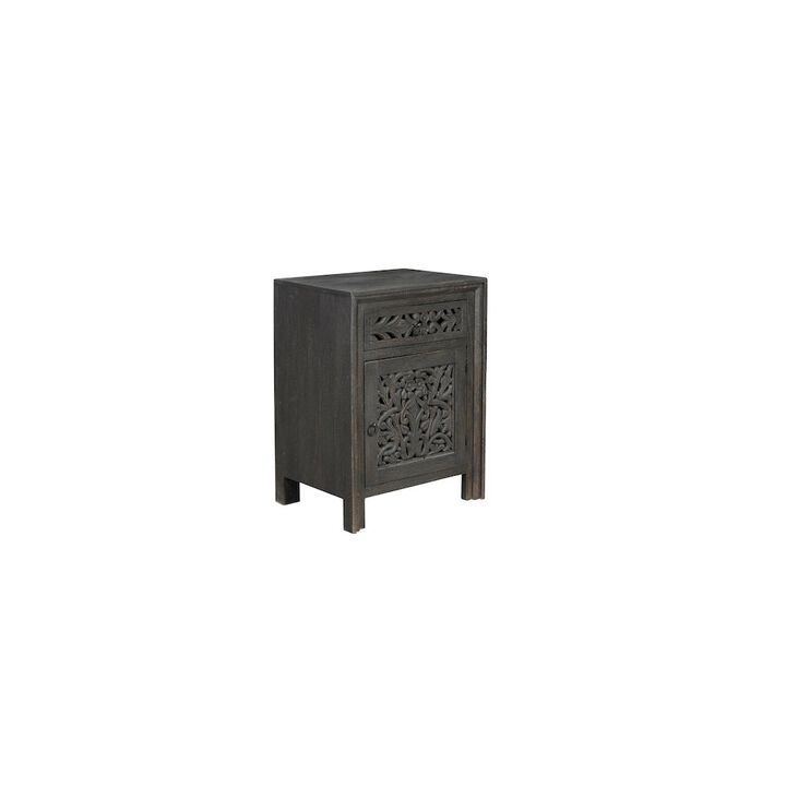 Taran Designs Calista 1-drawer 1-door Floral Carved Solid Wood Nightstand