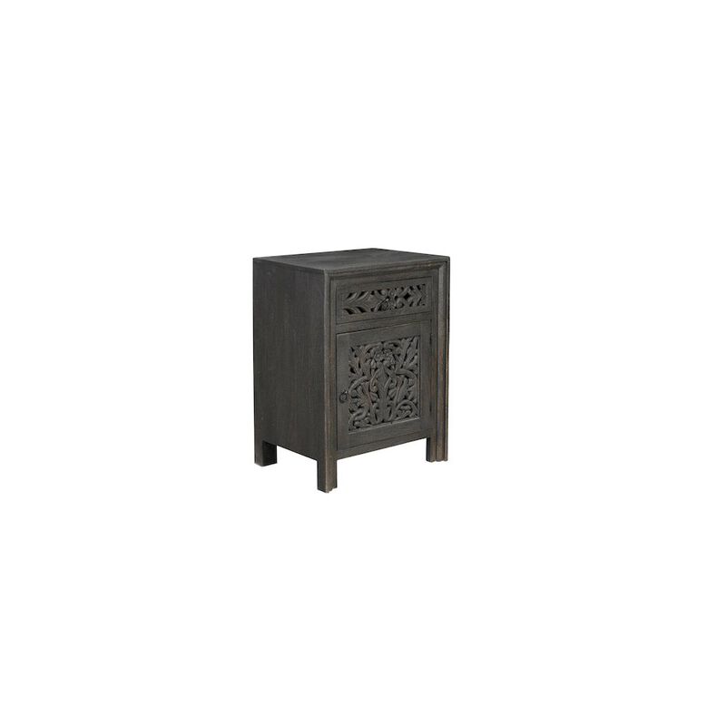 Taran Designs Calista 1-drawer 1-door Floral Carved Solid Wood Nightstand