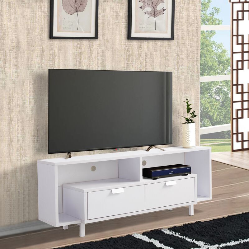 Jett 60 Inch TV Media Entertainment Console, 2 Drawers, 2 Shelves, White-Benzara