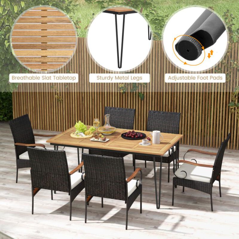 Hivvago 7 Pieces Patio Dining Set with Rattan Armchairs Soft Cushions 2" Umbrella Hole