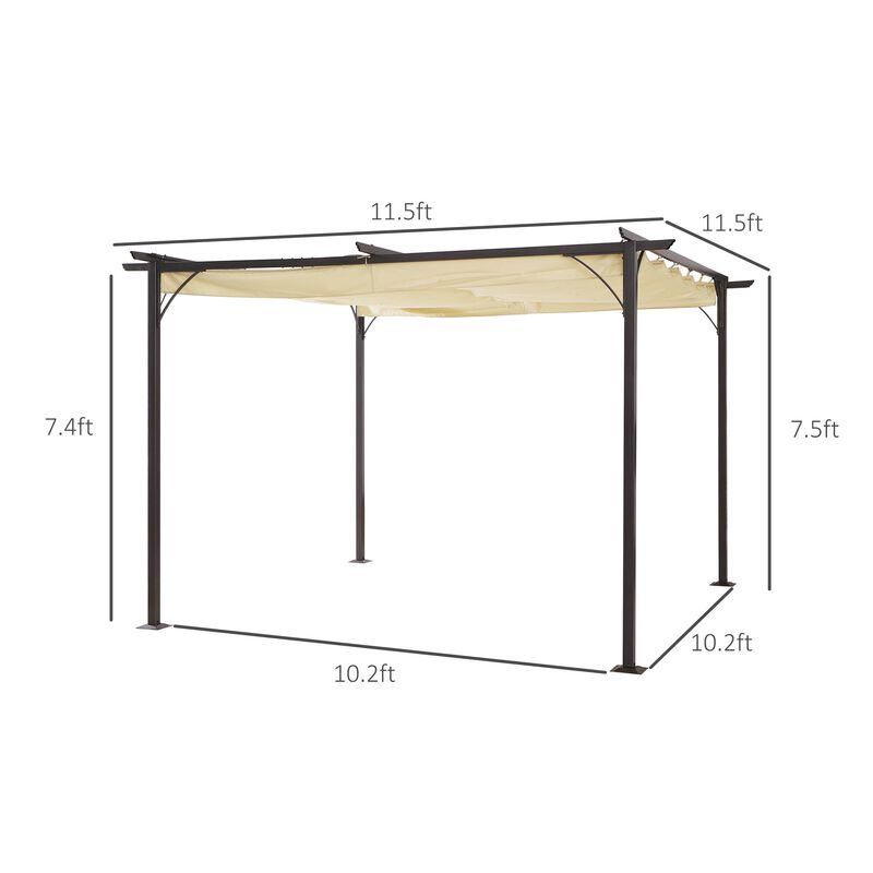 Spacious Sun Shield: 11.5'x11.5' Retractable Patio Pergola with Steel Frame
