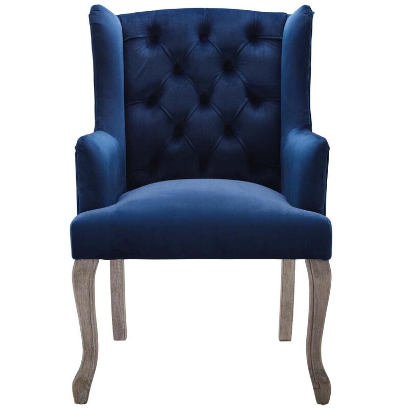 Modway Realm French Vintage Tufted Performance Velvet Kitchen and Dining Room Arm Chair in Navy