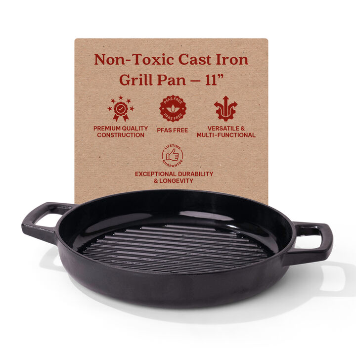 Alva Nori Ceramic Nonstick Griddle Pan 11" Grooved Ridges Pre-Seasoned Round Grill Pan, Scratch Resistant, Stay Cool Handle, Non Toxic, Compatible with All Stovetops, Oven Safe & Induction Safe