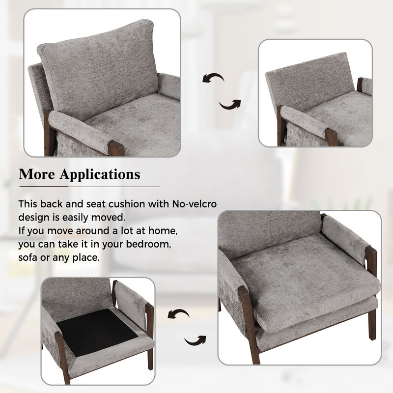 Mid-Century Modern Velvet Accent Chair,Leisure Chair with Solid Wood and Thick Seat Cushion