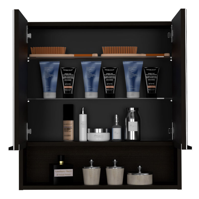 DEPOT E-SHOP Tatacoa Mirror Medicine Cabinet, One Open Shelf, Three Interior Shelves, Black