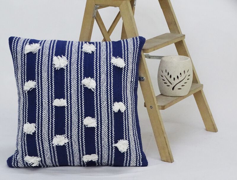 Blue 20" X 20" Decorative Throw Pillow with Pom Pom