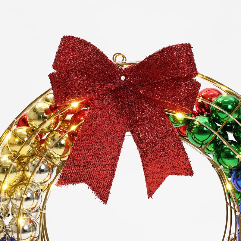 LuxenHome 2Ft Round Ornament Wreath Outdoor Holiday Decoration with Lights