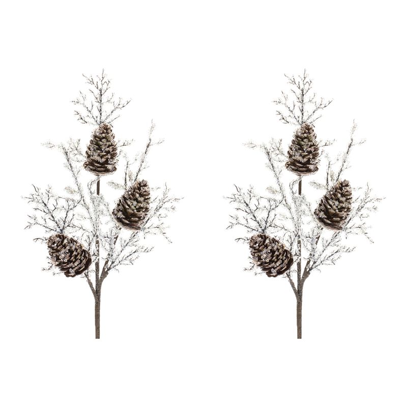 2-Piece Iced Pinecone Twig Branch Set for Christmas and Seasonal Arrangements