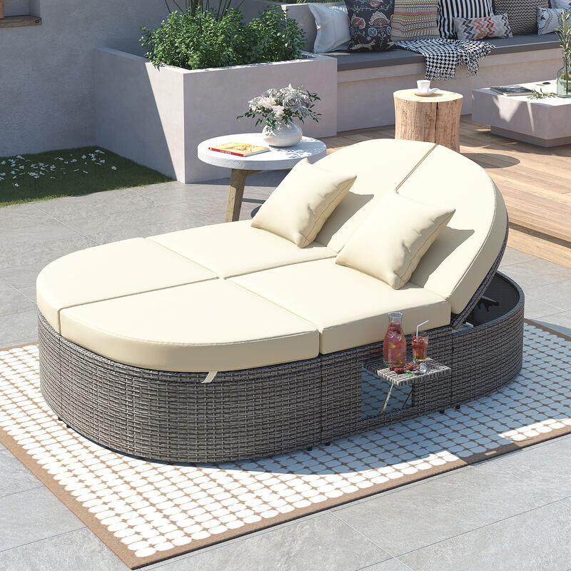 Merax  2-Person Daybed with Cushions and Pillows Outdoor Sun Bed Patio