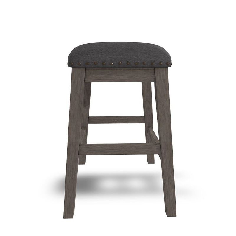 Caity Counter Height Stool Set of 2, Gray Wood Frame, Cushioned Seat - Benzara