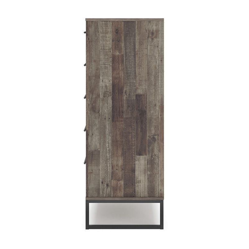 Vyne 51 Inch Tall Dresser 5 Drawers Chest, Gray Woodblock, Black Metal Base -Benzara
