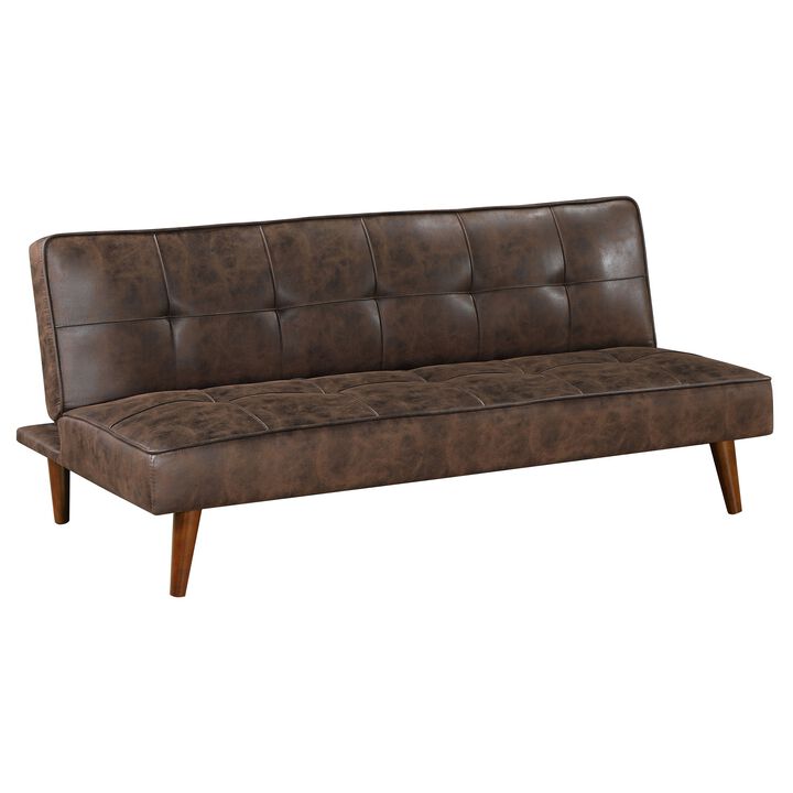 Sena Futon Convertible Sofa Bed Sleeper Couch, Dark Brown Faux Leather - Benzara